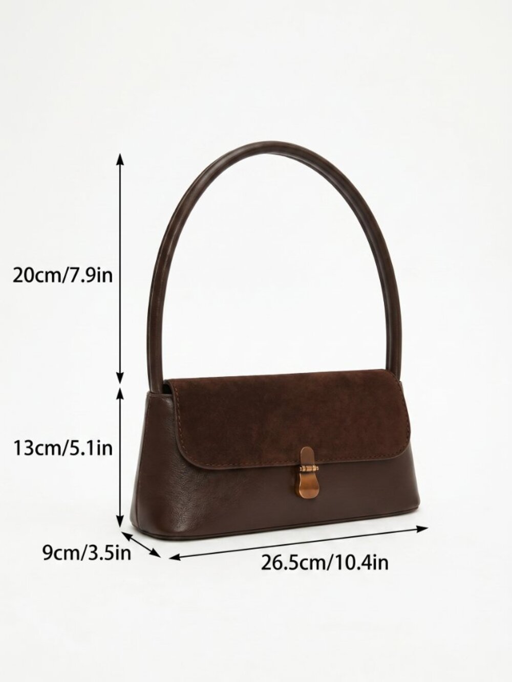 Women's Brown Suede Look Vintage Shoulder Bag Retro French Underarm Clutch Purse - Picture 5 of 5